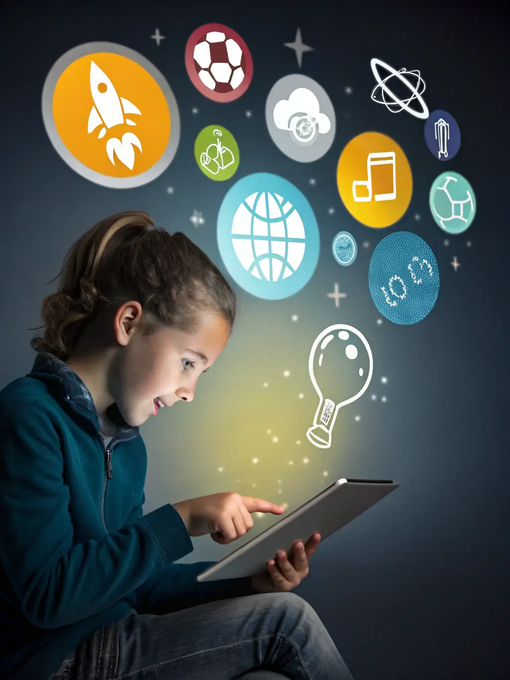 A digital avatar dynamically adjusting a learning path on a tablet, symbolizing AI's adaptive learning capabilities.